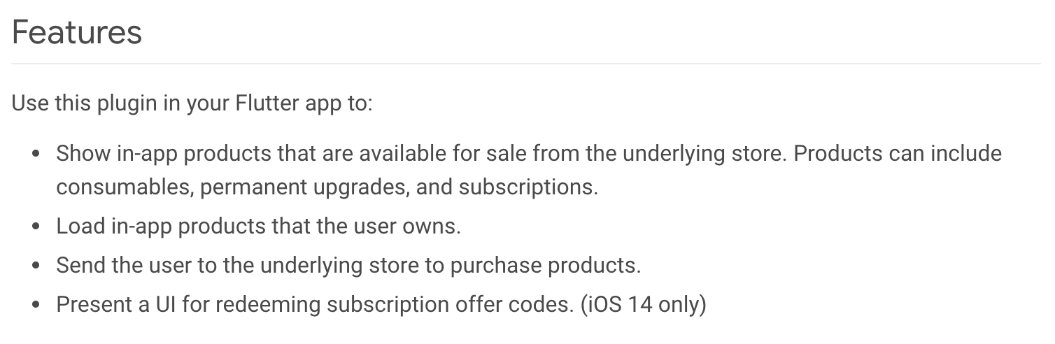 in_app_purchase 包的特性列表